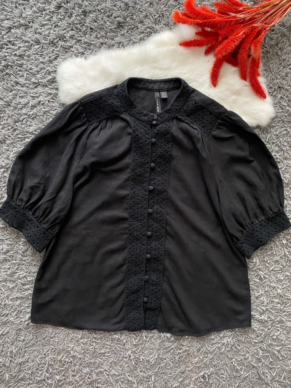 Ever New Linen-Blend Short Sleeve Blouse